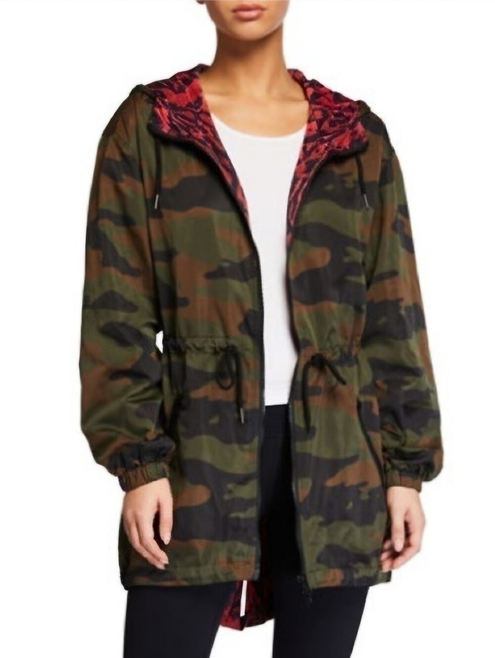 Pam & Gela Reversible Camo Pink Leopard Hooded Parka Jacket Size S EUC